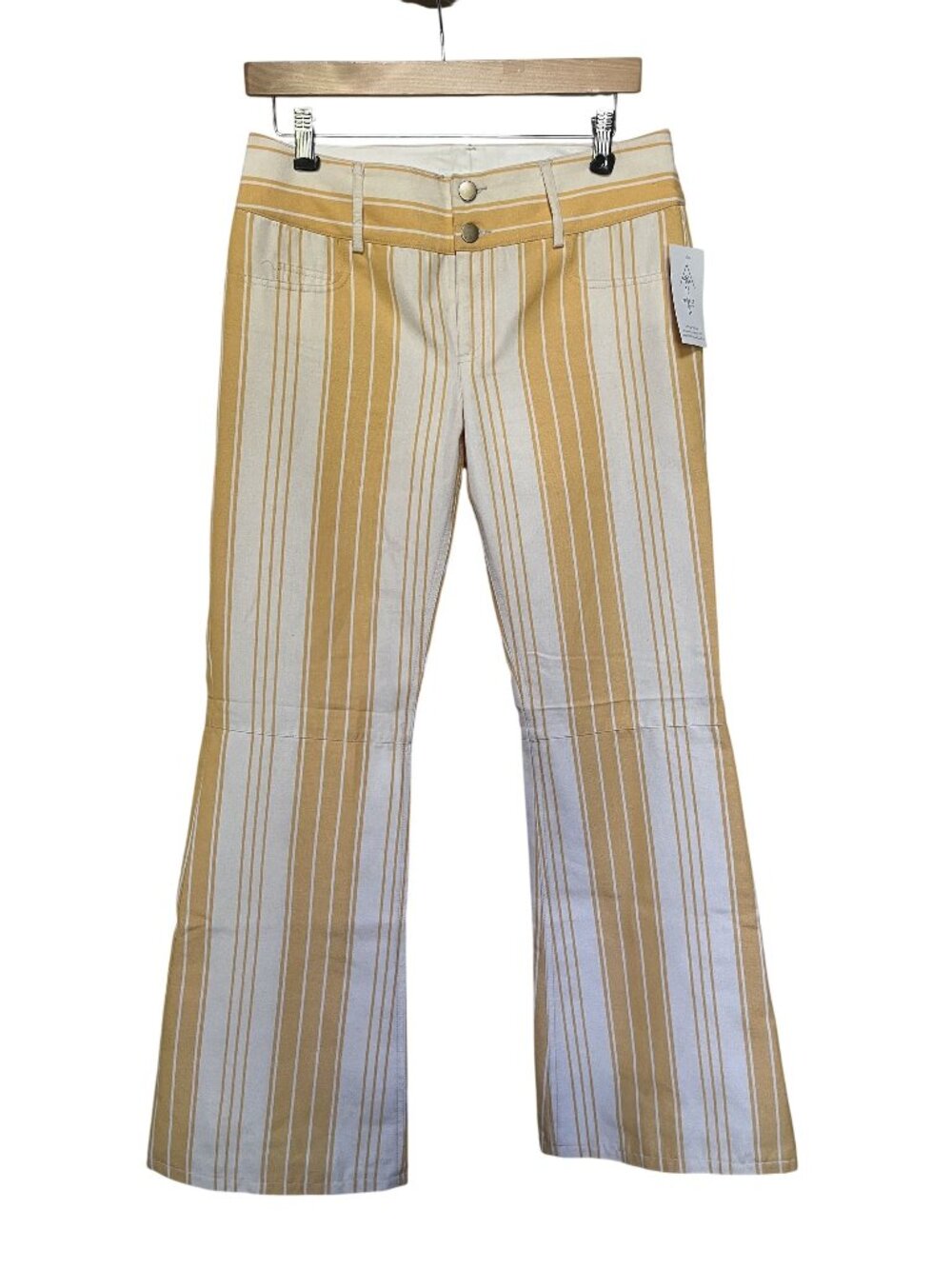 Alice + Olivia Yellow & White Low Rise Striped Cotton Flare Pants Size 8